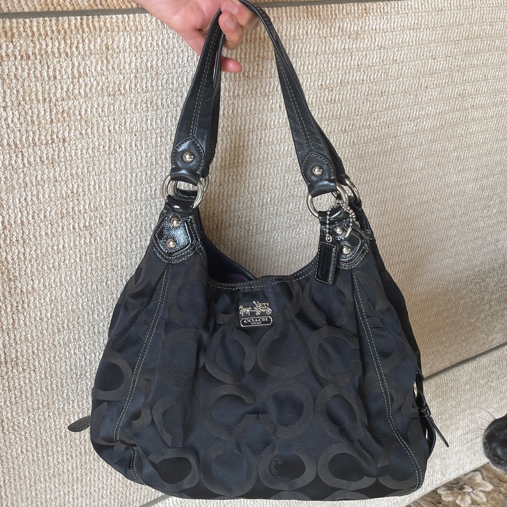 Coach Madison Maggie Op Art Black Signature Hobo Bag Y2K